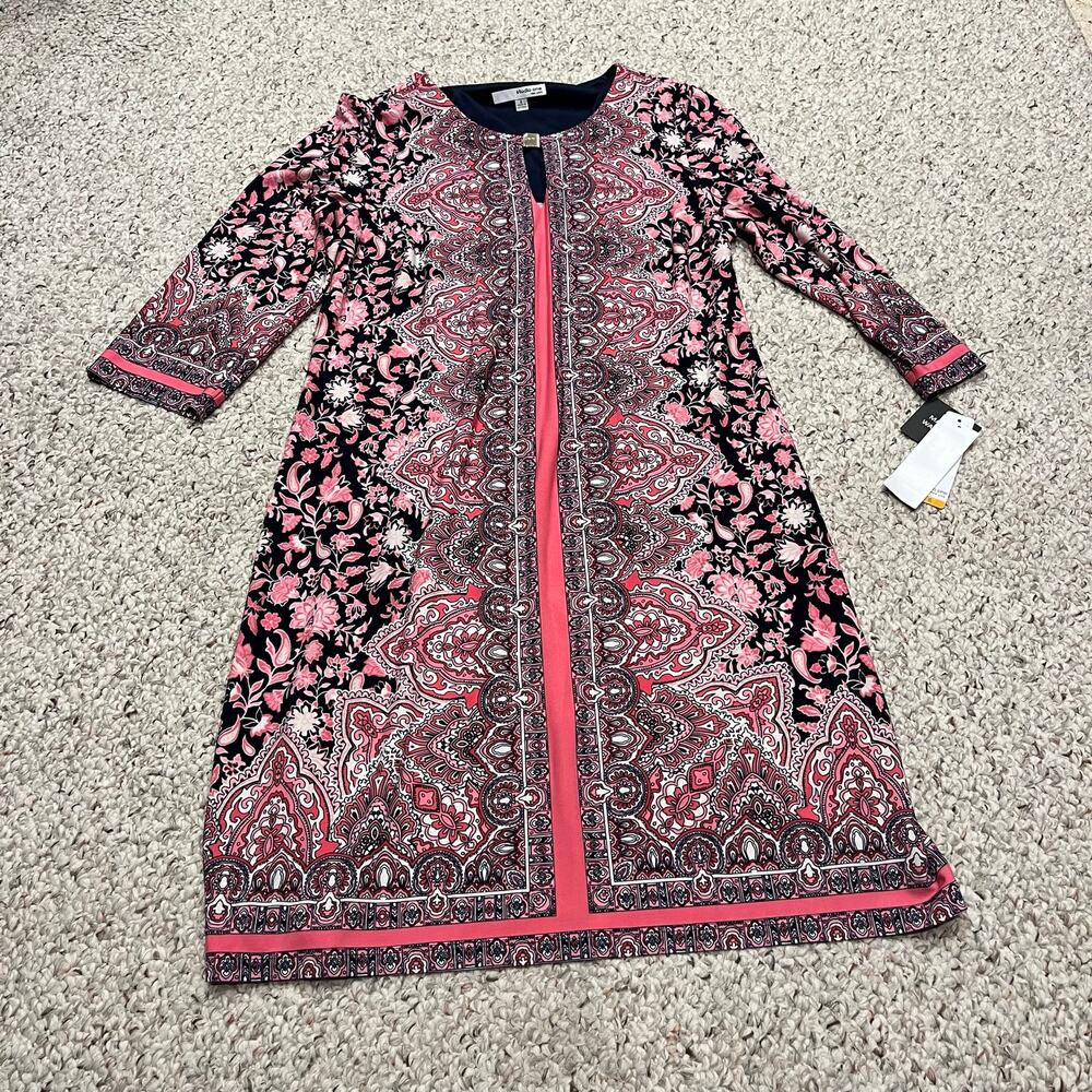 NEW Studio One Paisley 3/4 Sleeve Shift Dress S Pink Feminine Career Casual